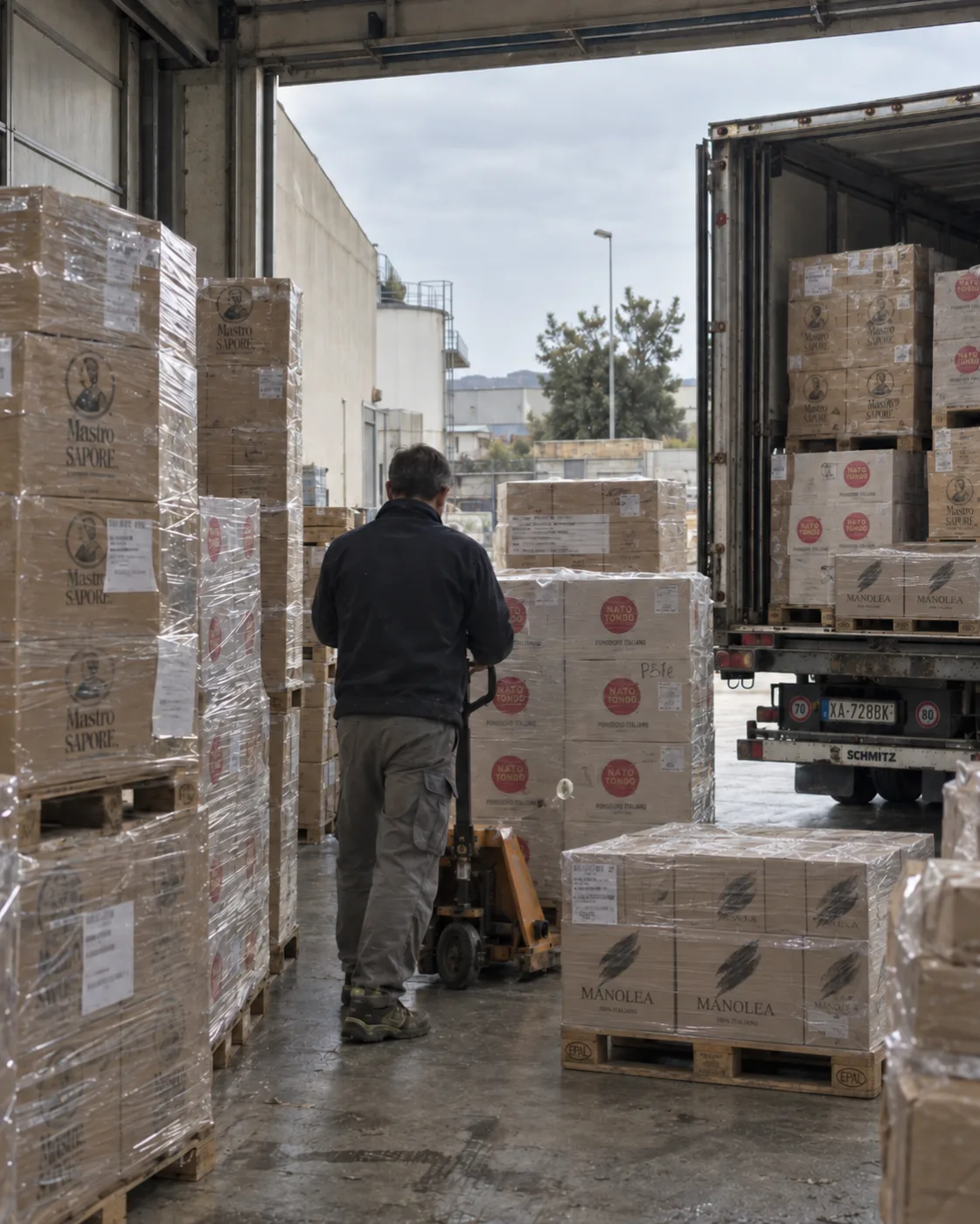 Pallets of Mastro Sapore, Nato Tondo and Manolea loaded onto a single truck